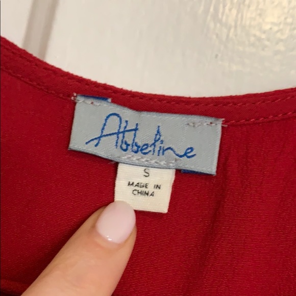 ABBELINE Red Tank w/ Lace V Neck - Picture 5 of 7